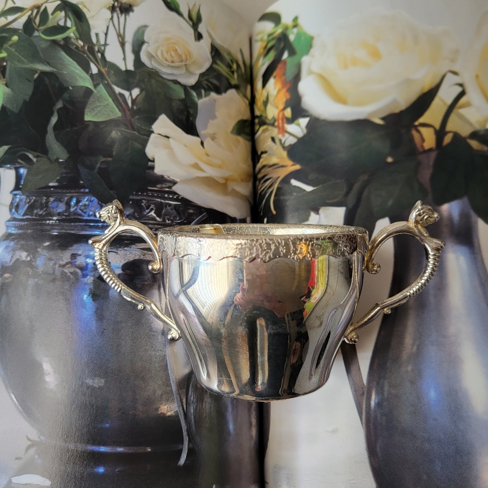 Vintage Japan Silverplate Double Handle Sugar Bowl ~ Spoon or Swizzle Stick Bowl